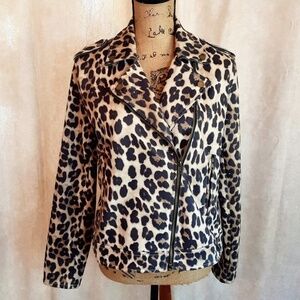 Easel Cheetah Leopard Moto Jacket Faux Suede Full Zip Size M